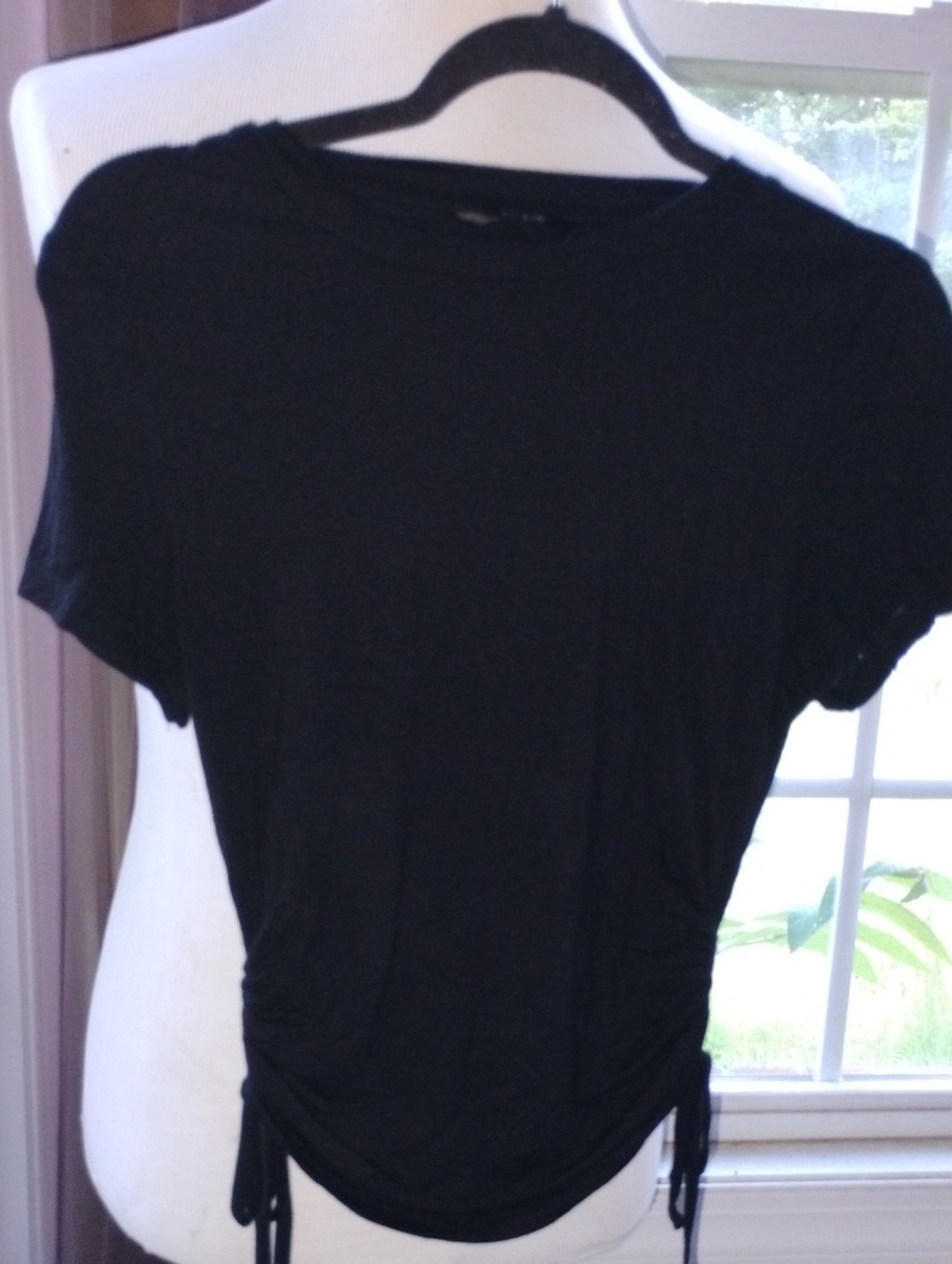 SHEIN Black Short Sleeve Drawstring Side Tee